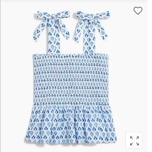 J. Crew Smocked tie-shoulder tank top